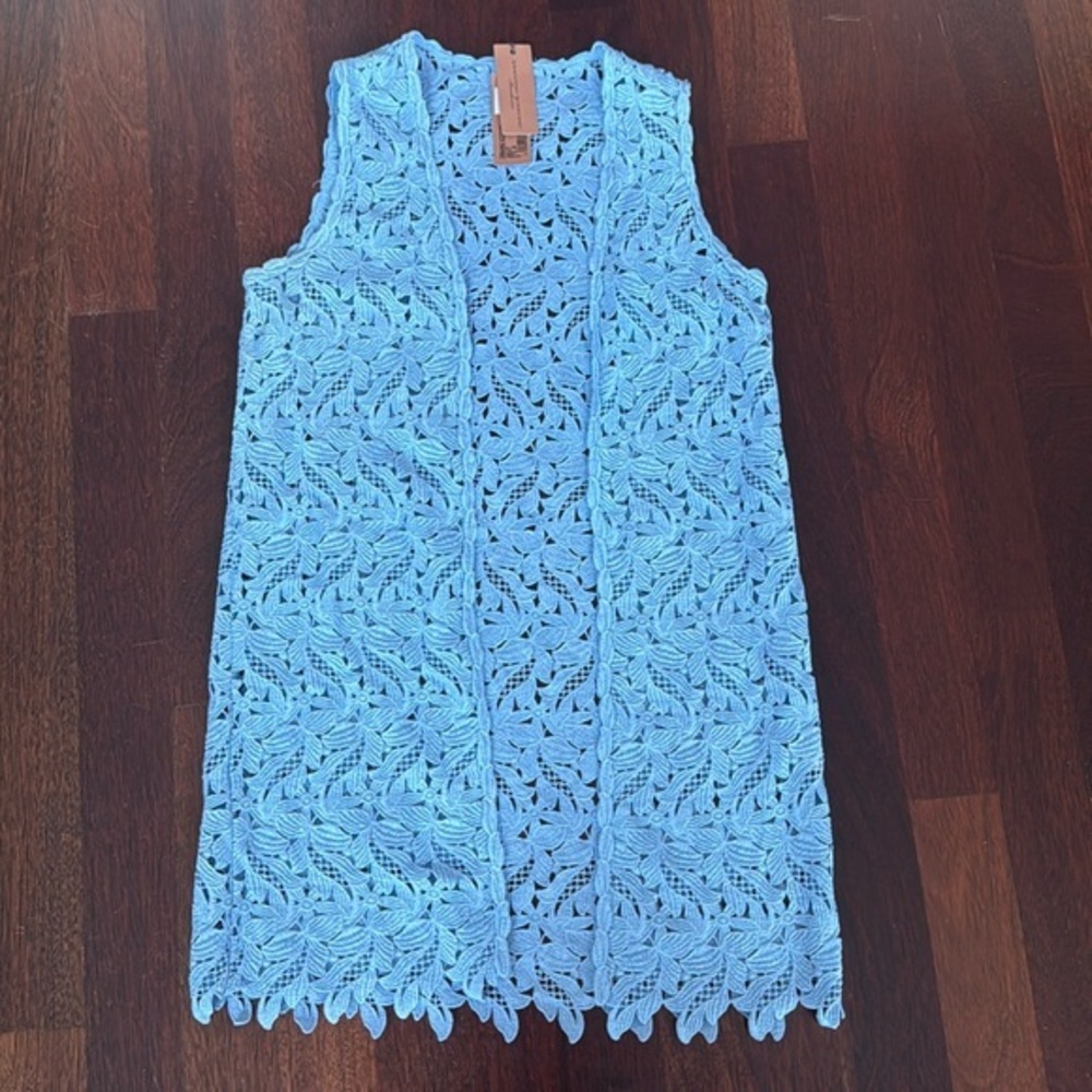 NWT! Ermanno Scervino Blue Lace Sleeveless Gilet Beach Cover Up Vest